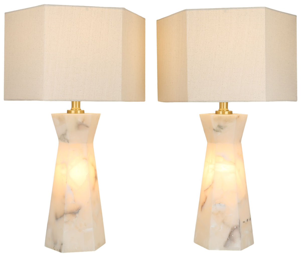 Evening Facet - 28 X 16 - Alabaster Table Lamp With Night Light (Set of 2) - Natural Stone