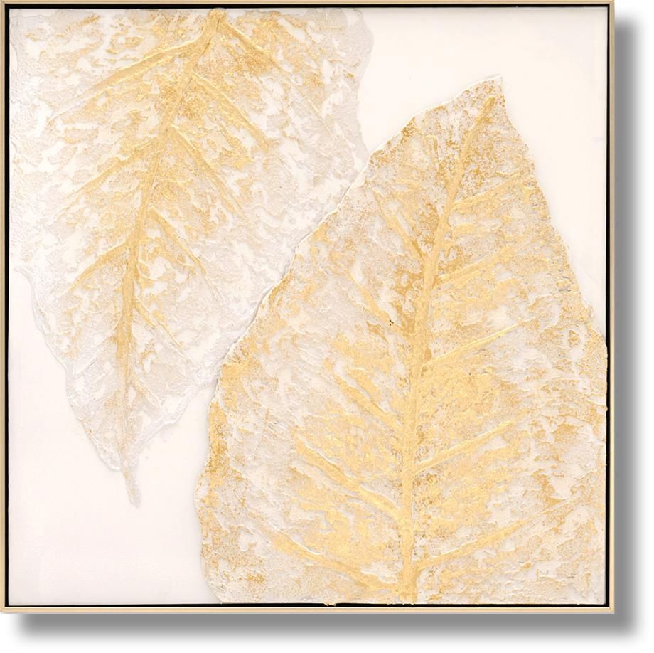 Golden Vein Leaf Pair - 32" x 32" Framed Wall Art