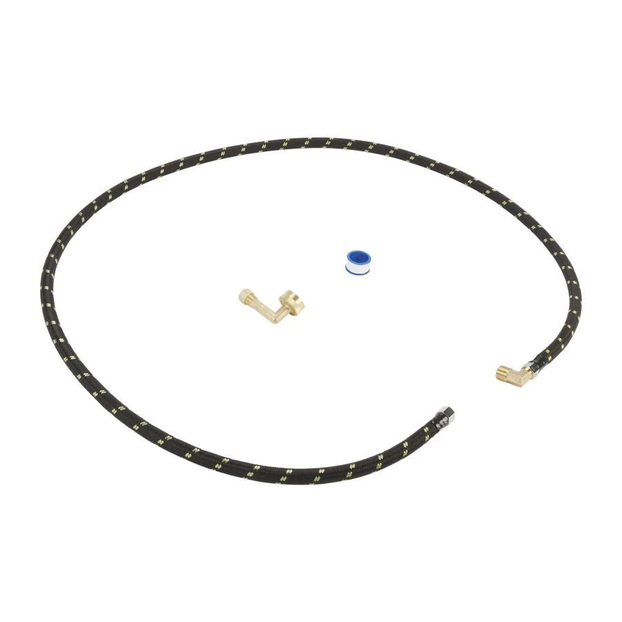 Dishwasher Water Line Installation Kit With 6' Braided Hose, 3/8" Comp X 3/8" Npt Male Elbow Fitting, 3/4" Nh X 3/8" Comp Gooseneck Fitting With Epdm Washer, Teflon Tape, And Instructions - Black