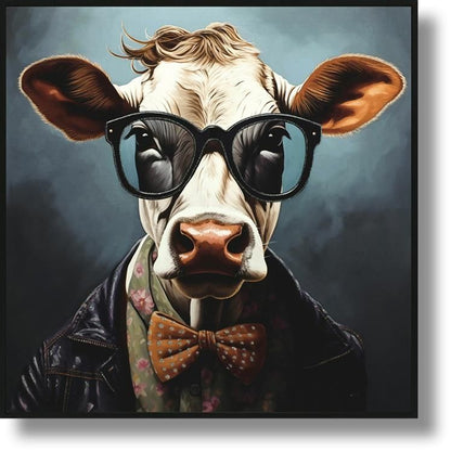 Hipster Bowtie Bovine - 25" x 25" Framed Wall Art
