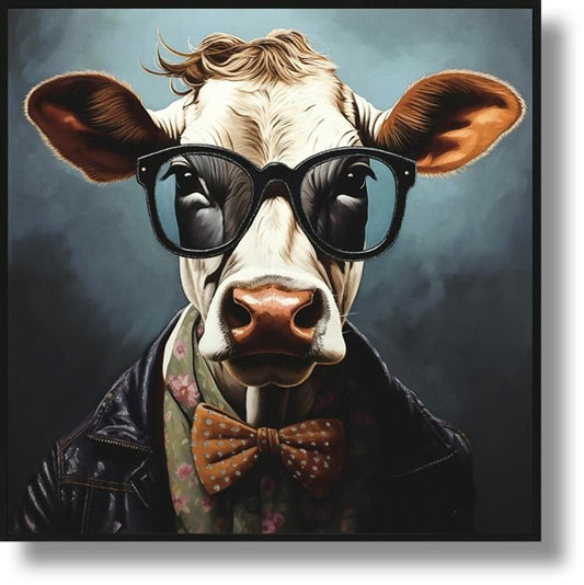 Hipster Bowtie Bovine - 25" x 25" Framed Wall Art