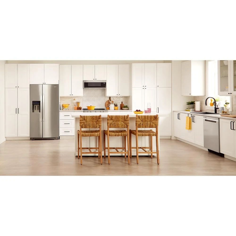 33" Wide Side-By-Side Refrigerator, 21 Cubic Feet, Frameless Glass Shelves - Fingerprint-Resistant Stainless Finish