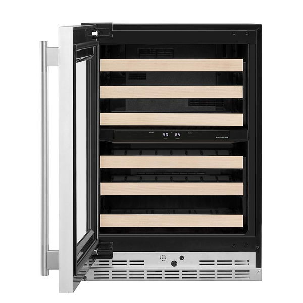 24" Undercounter Wine Cellar With Full-Extension Wood-Front Racks - PrintShield Stainless Finish