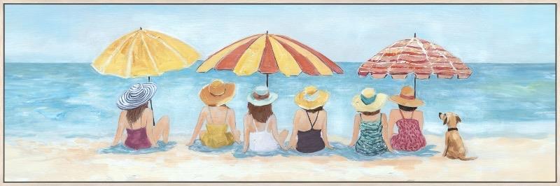 Seaside Sunhats Gathering - 20" x 60" Framed Wall Art