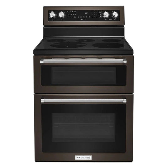 30" 5 Burner Electric Double Oven Convection Range - Black Stainless Steel With PrintShield Finish