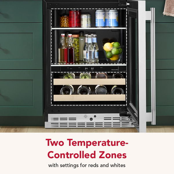 24" Beverage Center With Glass Door And Wood-Front Racks, Backlit Touch Controls - PrintShield Stainless