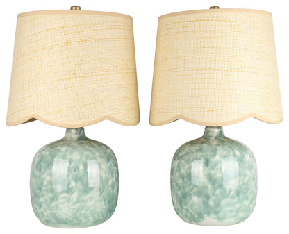 Seaglass Cove - 21 X 13 - Ceramic Accent Lamp (Set of 2) - Aqua Green, White