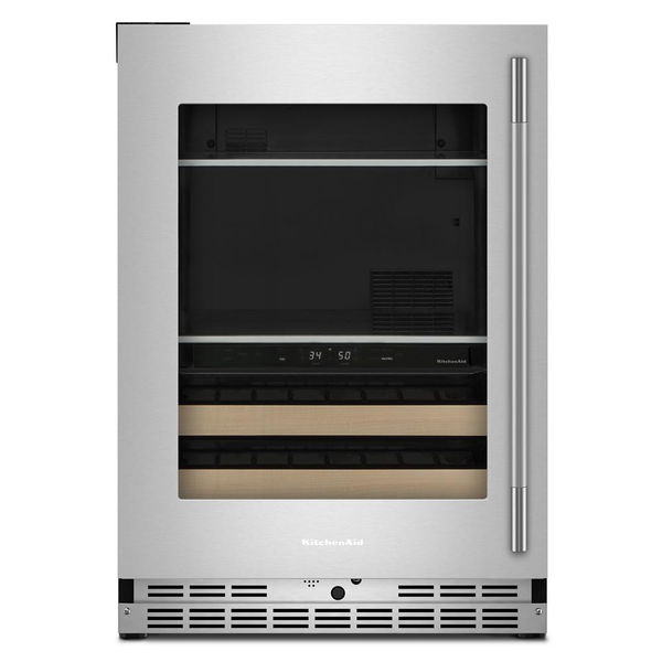 24" Beverage Center With Glass Door And Wood-Front Racks - PrintShield Stainless Finish