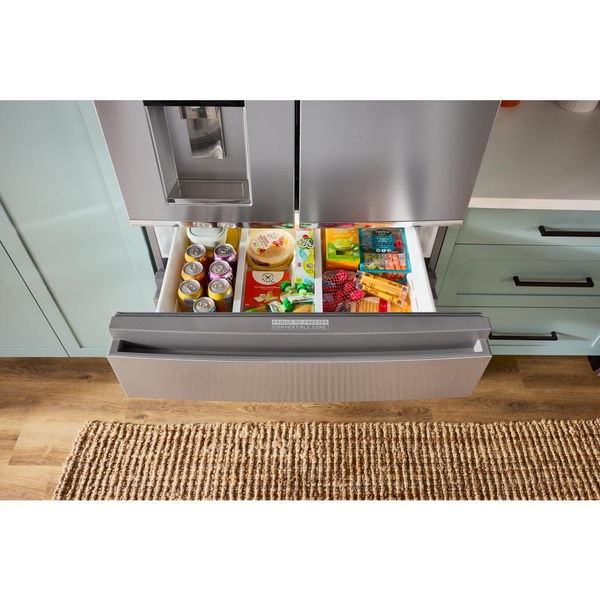 36" Wide True Counter Depth 4-Door French Door Refrigerator, 22 Cu. Ft. - Black Stainless Finish