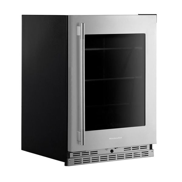 24" Undercounter Refrigerator With Glass Door And Shelves With Metallic Accents - PrintShield Stainless