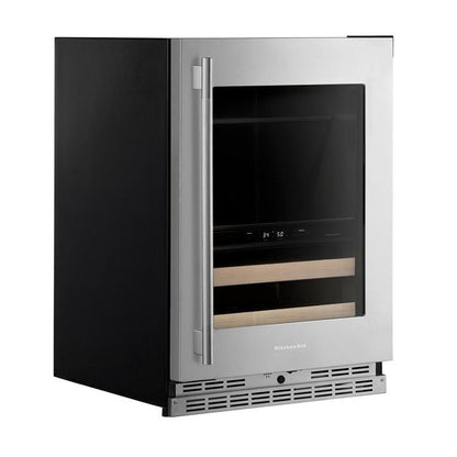 24" Beverage Center With Glass Door And Wood-Front Racks, Backlit Touch Controls - PrintShield Stainless