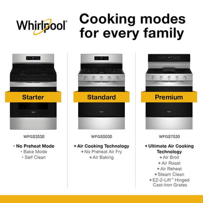 30" Gas Range With Air Cooking Technology, No Preheat Air Fry And Air Baking And Self Clean - White