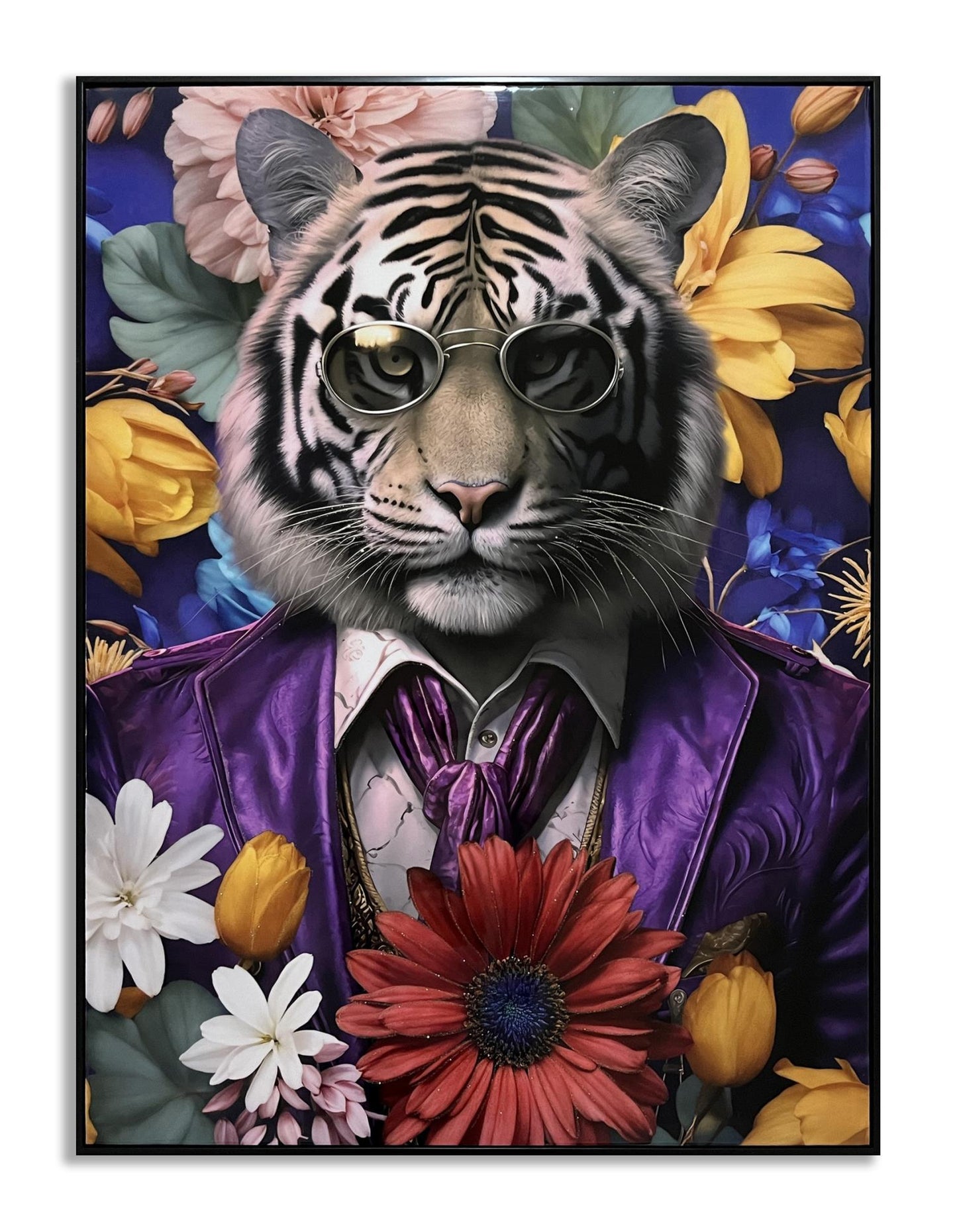 Dapper Tiger Blooms - 30" x 40" Framed Wall Art