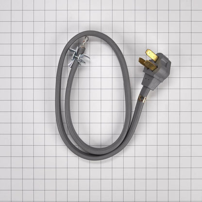 4' Electric Range Power Cord Rated 50 A, With 3-Wire 3-Ring Terminal Connectors, And Right-Angle 3-Prong Plug - Gray