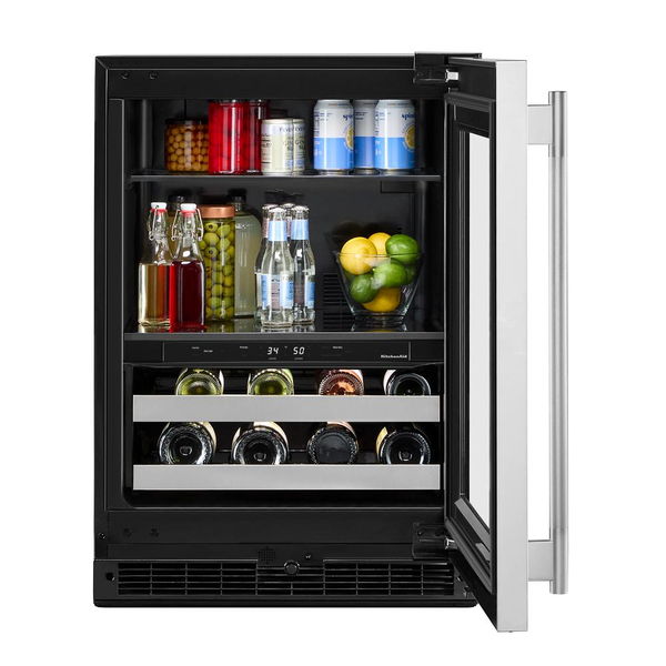 24" Beverage Center With Glass Door And Metal-Front Racks - Black Cabinet / Stainless Doors