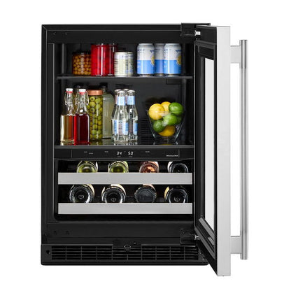 24" Beverage Center With Glass Door And Metal-Front Racks - Black Cabinet / Stainless Doors