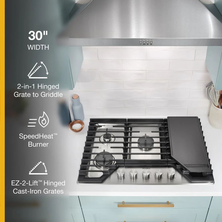 30" Gas Cooktop With 2-In-1 Hinged Grate To Griddle - Stainless Steel