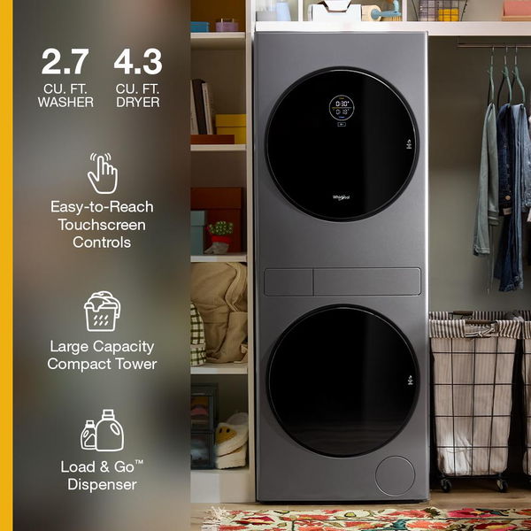 Compact Energy Star Ventless Heat Pump Laundry Tower With 2.7-Cu Ft Washer And Electric 4.3-Cu Ft Dryer - White