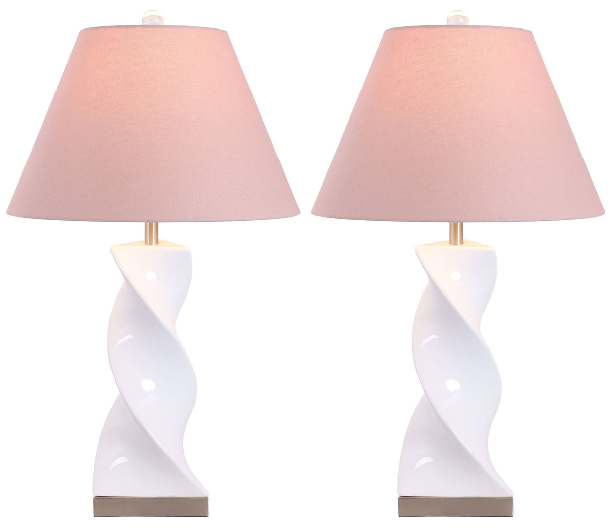 Blush Pirouette - 26 X 15 - Ceramic Table Lamp (Set of 2) - Glossy White
