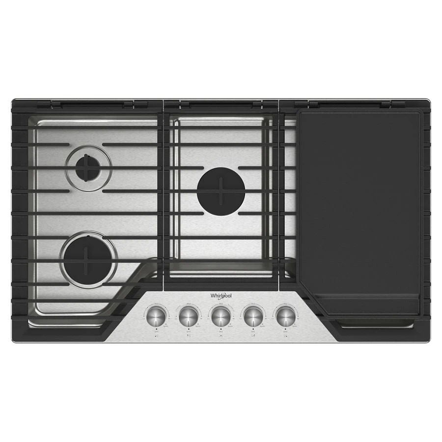 36" Gas Cooktop With 2-In-1 Hinged Grate To Griddle - Stainless Steel