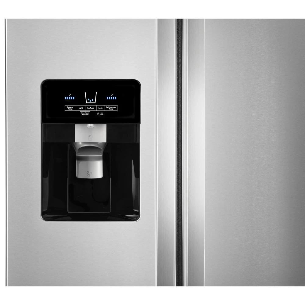 33" Wide Side-By-Side Refrigerator, 21 Cubic Feet, Frameless Glass Shelves - Fingerprint-Resistant Stainless Finish
