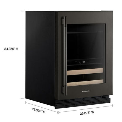 24" Beverage Center With Glass Door And Wood-Front Racks - Black Ore