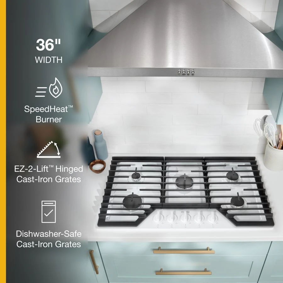 36" Gas Cooktop With Ez-2-Lift Hinged Cast-Iron Grates - White
