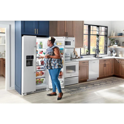 36" Wide Side-By-Side Refrigerator, 25 Cubic Feet, Exterior Ice And Water Dispenser - White