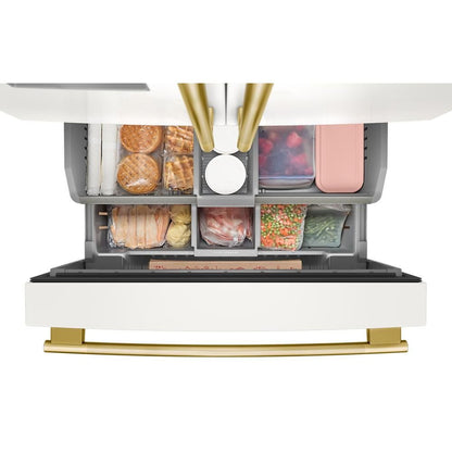 30 Cu. Ft. 36" French Door Refrigerator With Exterior Water And Ice Dispenser And Wood-Look Sliding Tray - Porcelain White