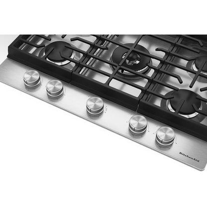 KitchenAid 30" Gas Cooktop With 5 Burners And Integrated Wok Grate, 17,000 BTU Professional Dual Ring Burner - Stainless Steel