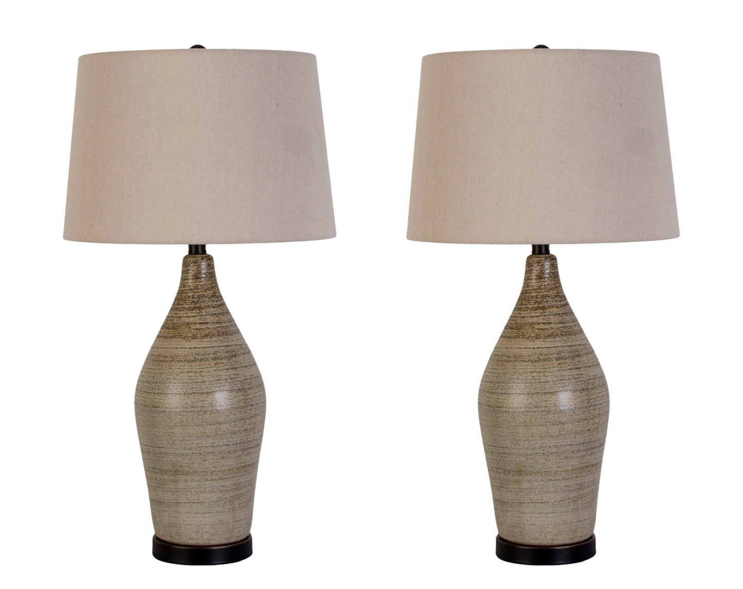 "Serene Stone" Ceramic Table Lamp (Set of 2) - Natural Finishes/Matte Black