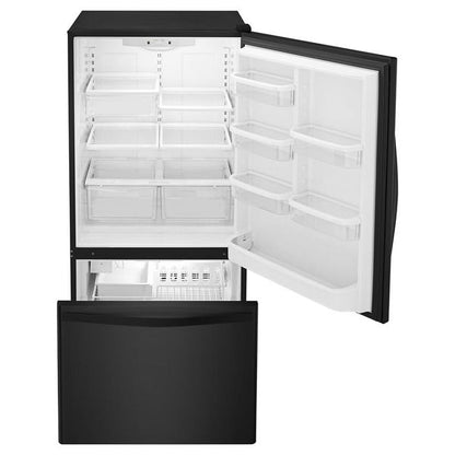 33" Wide Bottom-Freezer Refrigerator With Spillguard Glass Shelves, 22 Cu. Ft. - Black-On-Black
