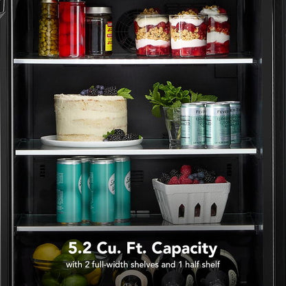 24" Undercounter Refrigerator With Glass Door And Shelves With Metallic Accents - PrintShield Stainless Finish