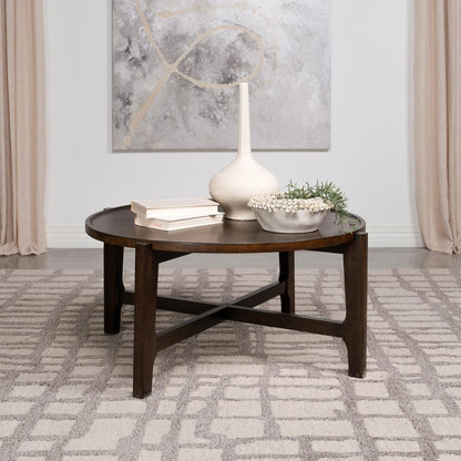 Cota - Round Solid Wood Coffee Table - Dark Brown