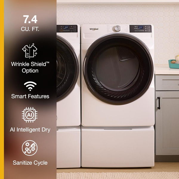 7.4 Cu. Ft. Smart Front Load Energy Star Electric Dryer With Wrinkle Shield Option - White