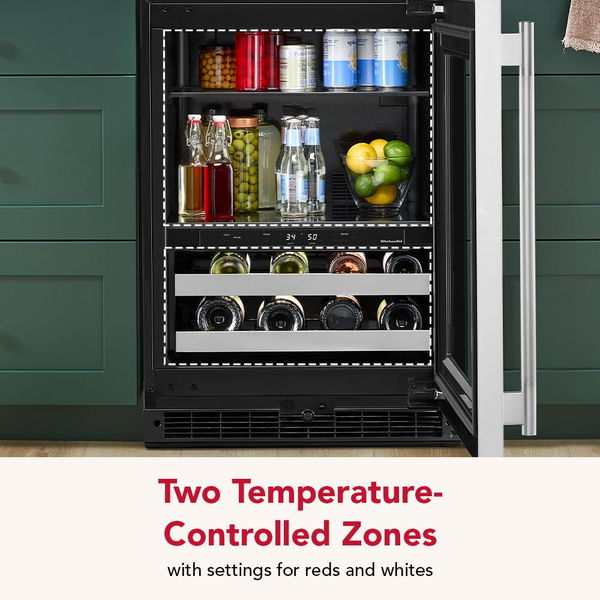 24" Beverage Center With Glass Door And Metal-Front Racks - Black Cabinet / Stainless Doors