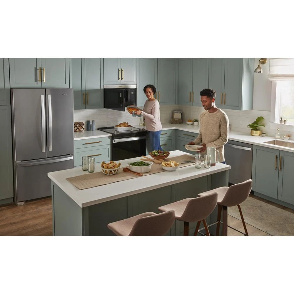 1.1 Cubic Feet Flush Mount Microwave With Turntable-Free Design - Black Stainless