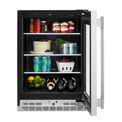 24" Undercounter Refrigerator With Glass Door And Shelves With Metallic Accents - PrintShield Stainless
