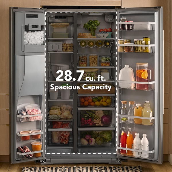 28.7 Cu. Ft. Side-By-Side Refrigerator With Exterior Ice And Water Dispenser And Removable Under-Shelf Wine Rack