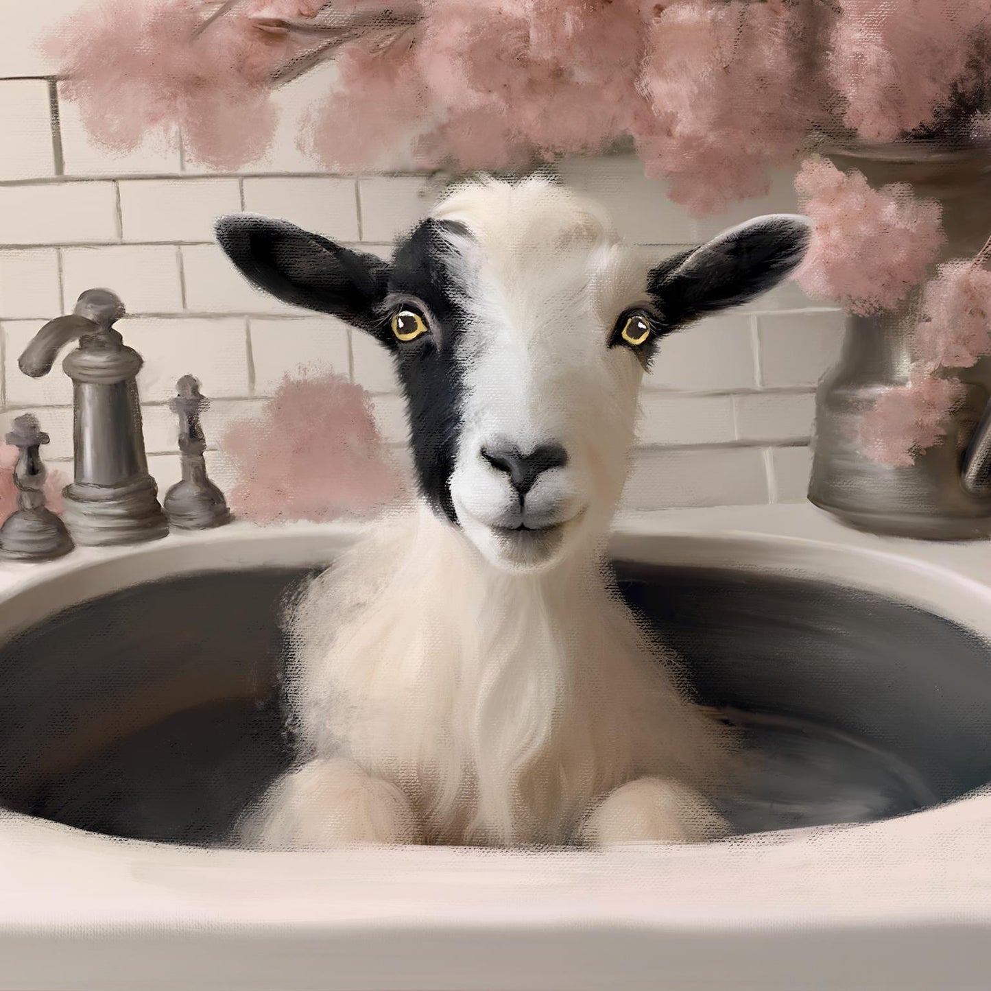 Goat Bath By Elizabeth Medley (Framed) - Pink