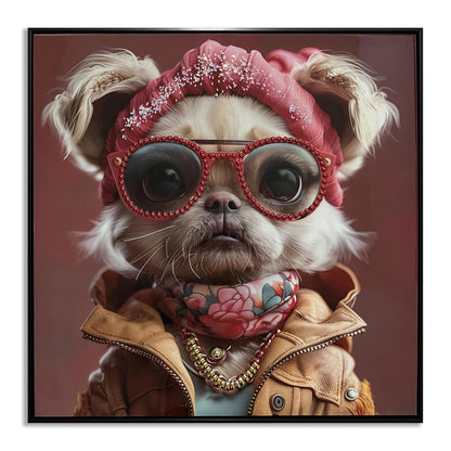 Glam Pup Portrait - 25" x 25" Framed Wall Art