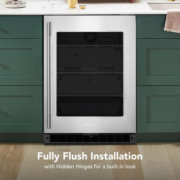 24" Undercounter Refrigerator With Glass Door - Black Cabinet / Stainless Doors