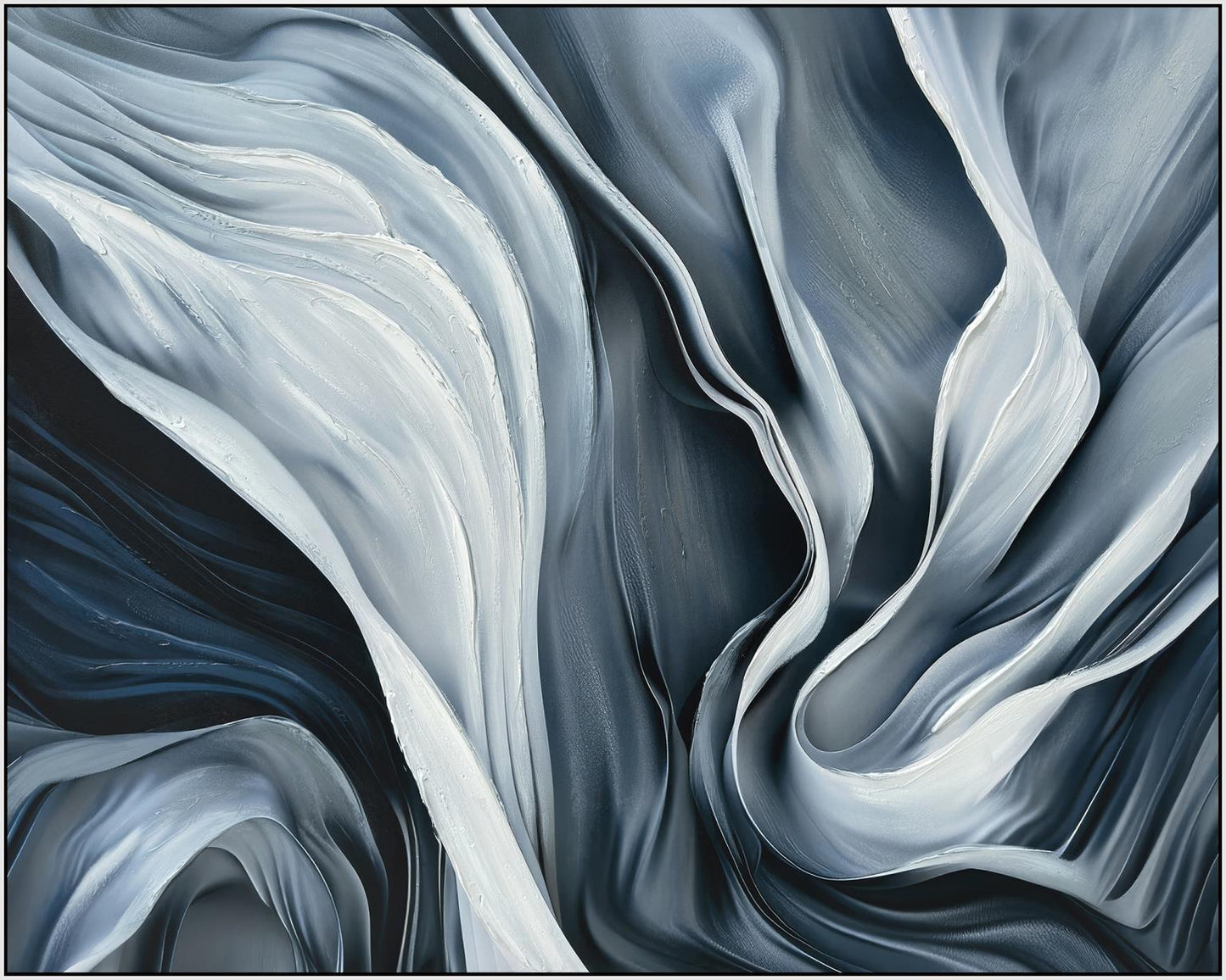 Folds of Blue - Hand-painted Canvas in Frame