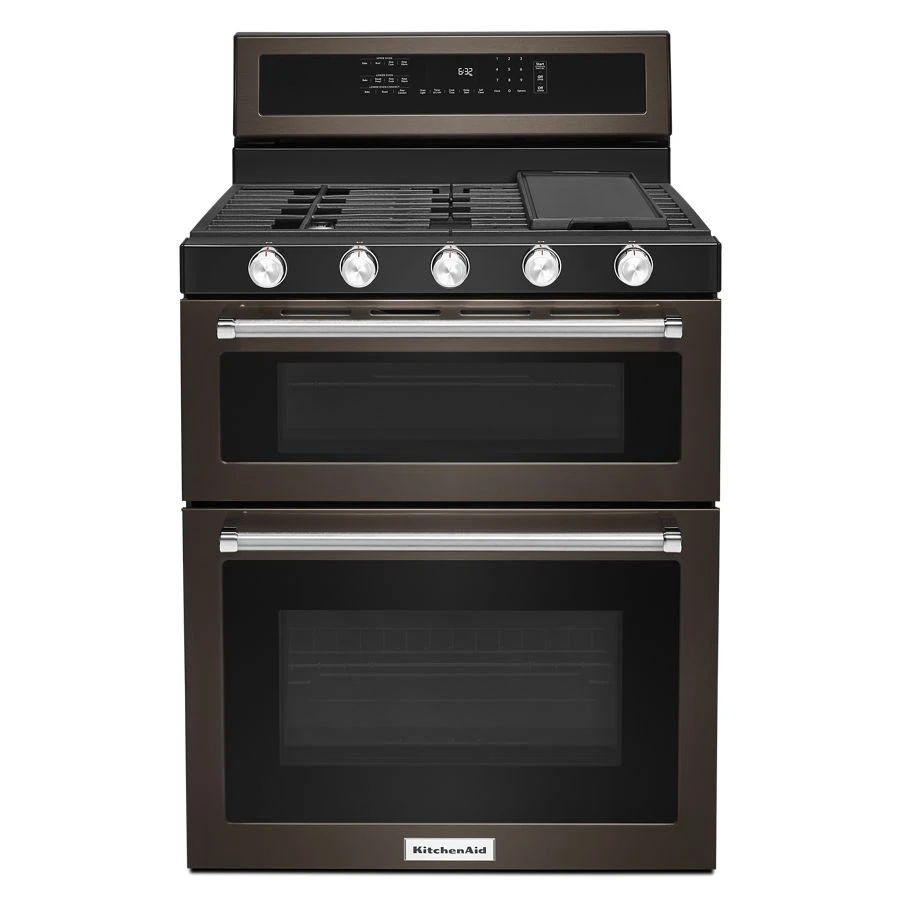 30" 5 Burner Gas Double Oven Convection Range - Black Stainless Steel With PrintShield Finish