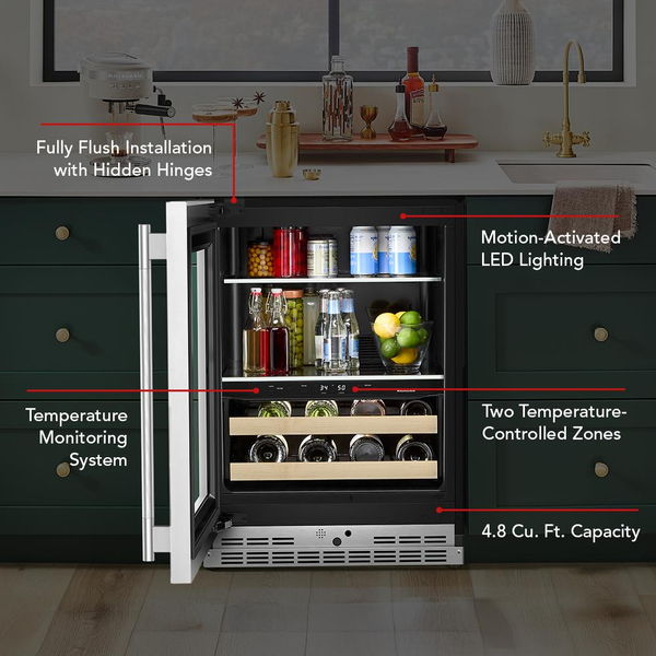 24" Beverage Center With Glass Door And Wood-Front Racks, Backlit Touch Controls - Juniper