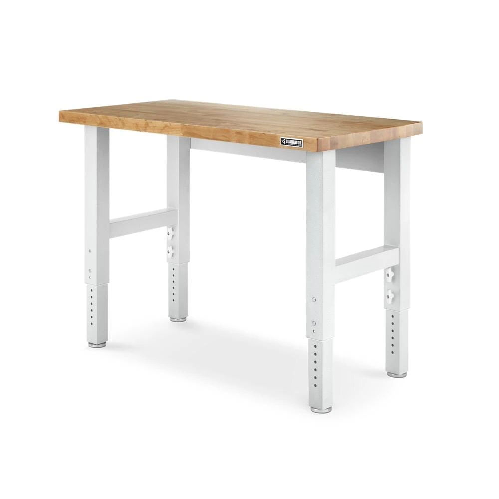 4' Adjustable Height Hardwood Workbench - Hammered White