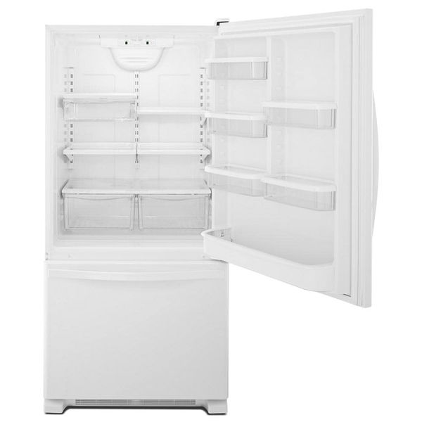 33" Wide Bottom-Freezer Refrigerator With Spillguard Glass Shelves, 22 Cu. Ft. - White-On-White
