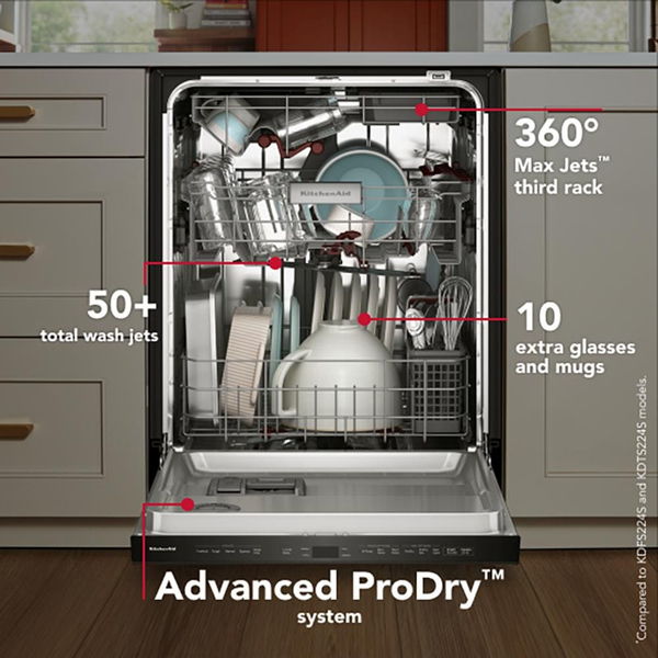 KitchenAid 360° Max Jets Third Rack Built-In Dishwasher With Advanced Prodry System, 44 dBA - Black Ore