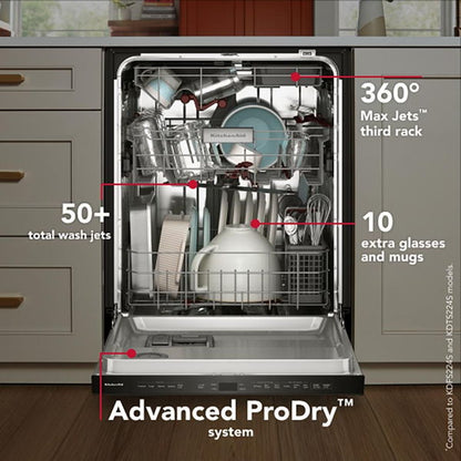 KitchenAid 360° Max Jets Third Rack Built-In Dishwasher With Advanced Prodry System, 44 dBA - Black Ore