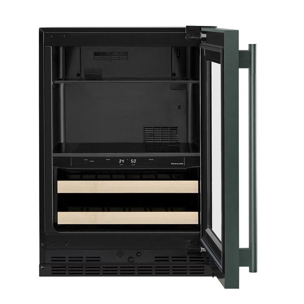 24" Beverage Center With Glass Door And Wood-Front Racks - Juniper